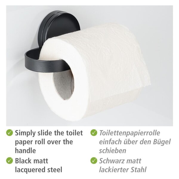 Čierny držiak na toaletný papier Wenko Static-Loc® Pavia
