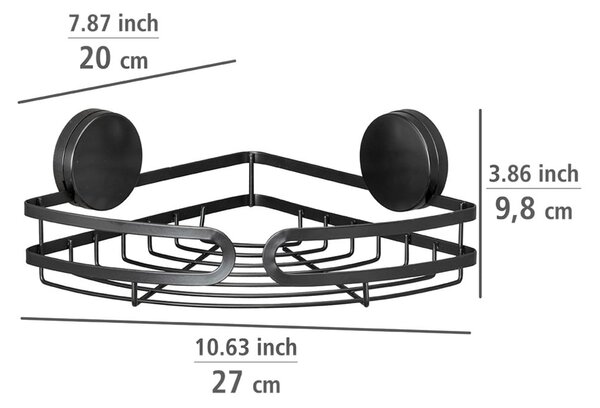 Čierna rohová polica do kúpeľne Wenko Static-Loc® Pavia, šírka 27 cm