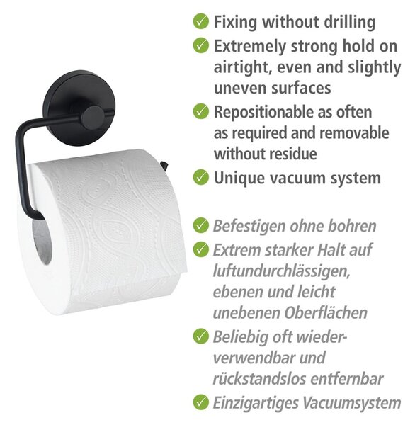 Čierny držiak na toaletný papier Wenko Vacuum-Loc® Milazzo