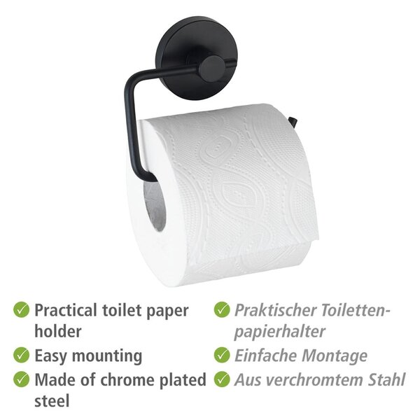Čierny držiak na toaletný papier Wenko Vacuum-Loc® Milazzo