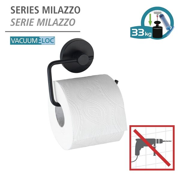 Čierny držiak na toaletný papier Wenko Vacuum-Loc® Milazzo