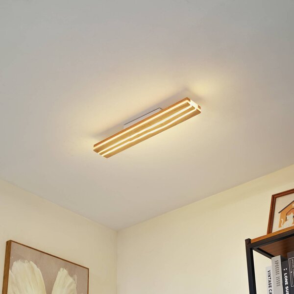 Stropné LED svetlo Lucande Silja, drevo, 100 cm, 3000K, Svetlé drevo, Obývacia izba / jedáleň, Drevo, Moderný