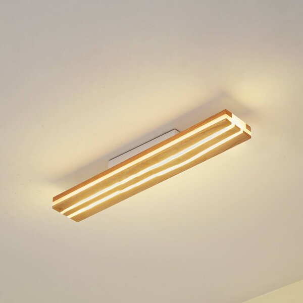 Stropné LED svetlo Lucande Silja, drevo, 100 cm, 3000K, Svetlé drevo, Obývacia izba / jedáleň, Drevo, Moderný