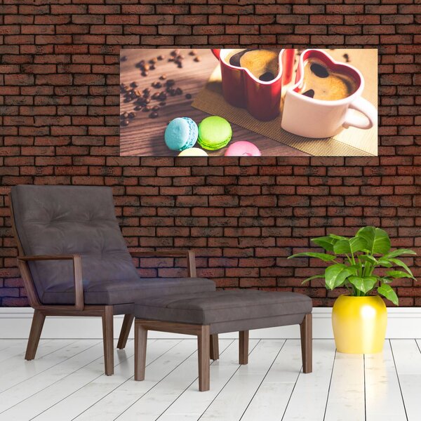 Obraz kávy a makronek (120x50 cm)