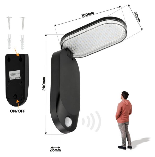 BERGE Solárna lampa s pohybovým senzorom IP65