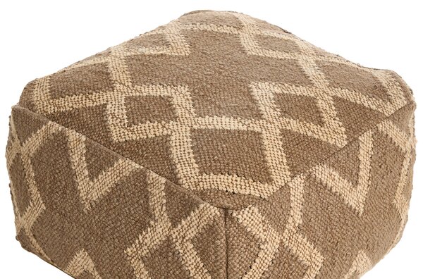 Taburetka svetlohnedá a béžová juta a vlna 50 x 50 cm geometrický vzor štvorcový puf na sedenie