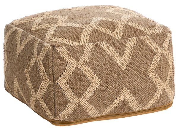 Taburetka svetlohnedá a béžová juta a vlna 50 x 50 cm geometrický vzor štvorcový puf na sedenie