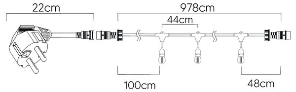 BERGE Záhradná girlanda 10m + 20x 1W LED žiarovka