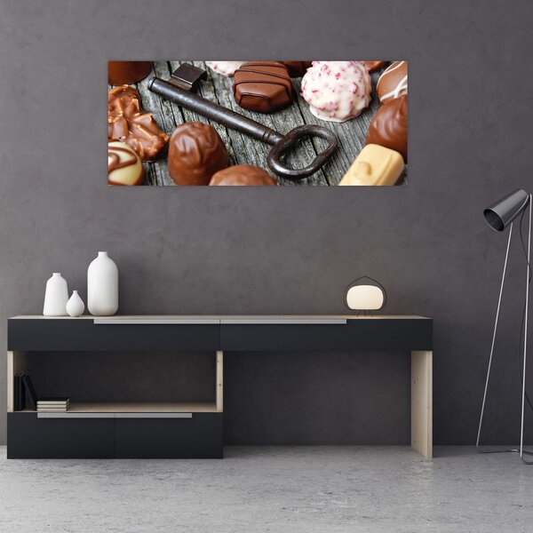 Obraz čokolády a kľúče (120x50 cm)