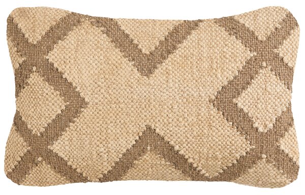 Súprava 2 dekoratívnych vankúšov béžová a svetlohnedá juta a vlna 30 x 50 cm geometrický vzor obdĺžnikové vankúšiky