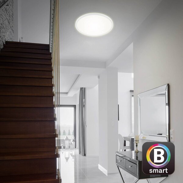Stropné LED svetlo Slim S stmievateľné biele Ø 45 cm, Biela / opálová, Kuchyňa, Plast, Moderný, Závesné svietidlo