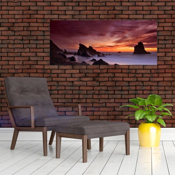 Obraz západu slnka na pobreží (120x50 cm)