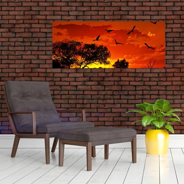 Obraz vtákov pri západe slnka (120x50 cm)