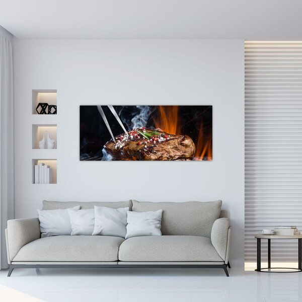 Obraz steaku na grile (120x50 cm)