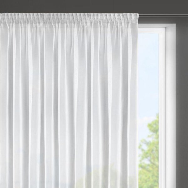 Biela záclona na páske ESEL vyrobená z hladkej lesklej látky 350x150 cm