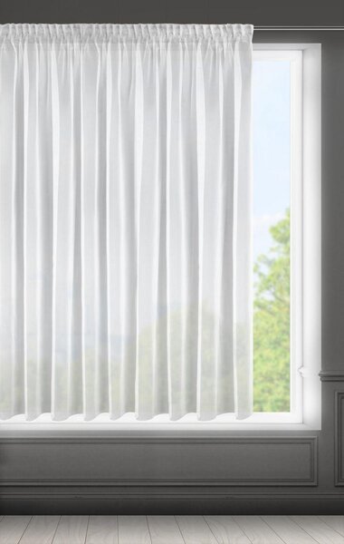 Biela záclona na páske ESEL vyrobená z hladkej lesklej látky 350x150 cm