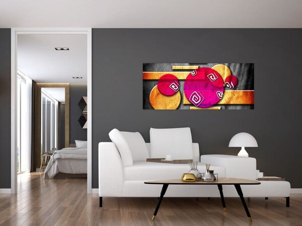 Abstraktný obraz s historickými symbolmi (120x50 cm)