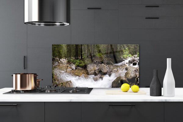 Sklenený obklad Do kuchyne Les rieka vodopády 120x60 cm