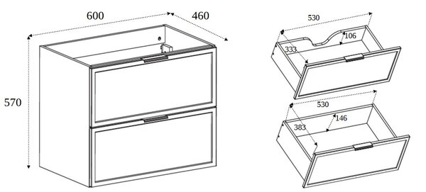 SLIM tmavosivá G60 závesná skrinka pod umývadlo 60 cm