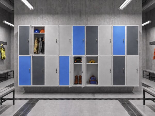 Šatníková skrinka s uzamykateľným boxom 700 x 350 x 350 mm, cylindrický zámok, grafitové dvere