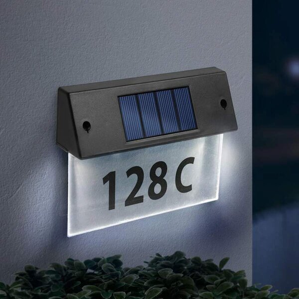 Solárne osvetlenie čísla domu – plexi panel, 5 LED, 6+ h výdrž, automatické (GOE- 55290)