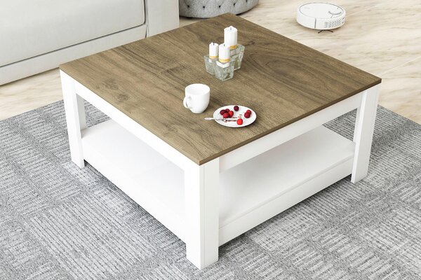 KONFERENČNÝ STOLÍK, biela, farba vlašského orecha, kompozitné drevo, 89/89/45 cm Livetastic - Online Only zostavy, Online Only