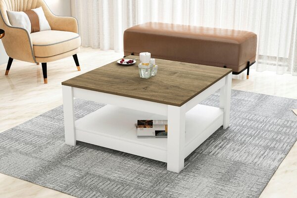 KONFERENČNÝ STOLÍK, biela, farba vlašského orecha, kompozitné drevo, 89/89/45 cm Livetastic - Online Only zostavy, Online Only