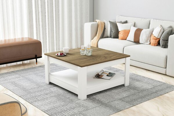 KONFERENČNÝ STOLÍK, biela, farba vlašského orecha, kompozitné drevo, 89/89/45 cm Livetastic - Online Only zostavy, Online Only