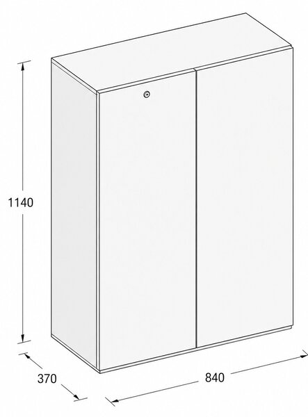 Nízka kancelárska skrinka SEGMENT, uzamykateľná, 2 police, 840 x 370 x 1140 mm, biela