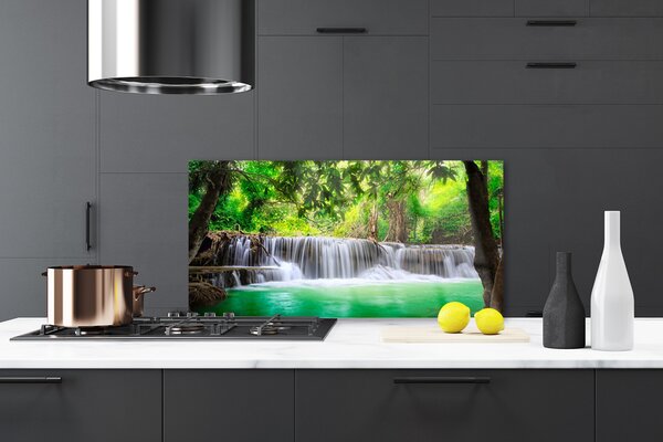 Sklenený obklad Do kuchyne Vodopád jazero les príroda 120x60 cm