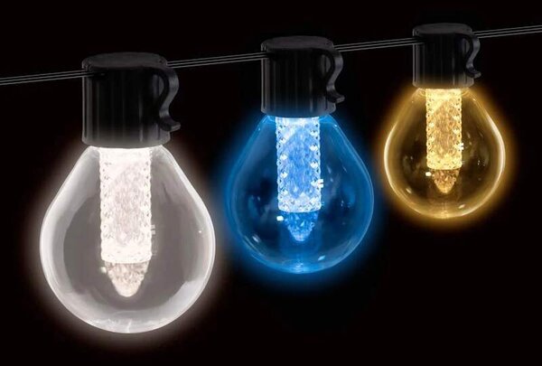 SMART solárna LED reťaz G40 – 15 žiaroviek, Bluetooth + IR ovládač, 21 h, IP65 (11743)