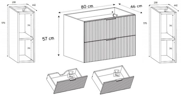 FLOW kašmír K120R80RDC závesná skrinka pod umývadlo 120 cm