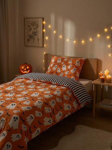 Sinsay - Súprava posteľnej bielizne s halloweenskym motívom - oranžová