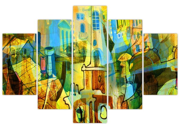 Obraz - Architektúra, kubistická abstrakcia (150x105 cm)