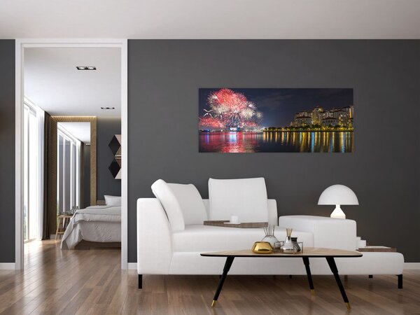 Obraz ohňostroja v Singapure (120x50 cm)