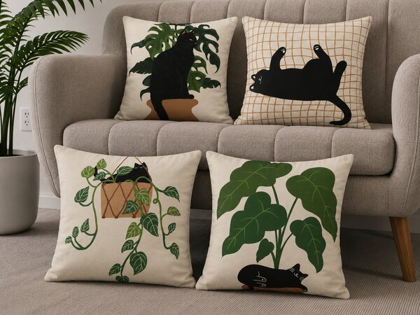 XPOSE® Set obliečok na vankúš ČIERNE MAČKY (digitálna tlač) 43x43 cm - set 4ks