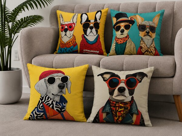 XPOSE® Set obliečok na vankúš POP-ART DOG (digitálna tlač) 43x43 cm - set 4ks