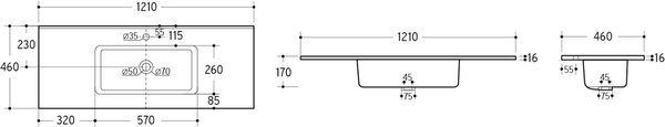 Comad Nábytkové keramické umývadlo GO 120/DP-8095, 121x46 cm, biela lesklá