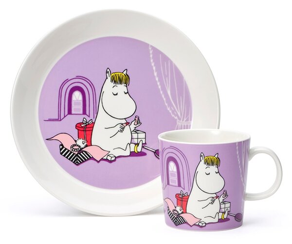 Arabia Set hrnčeka a taniera Snorkmaiden, fialový