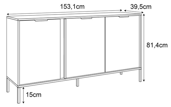 KOMODA LOREEN TMAVOŠEDÁ + ZLATÁ NA NOŽIČKÁCH 153 cm