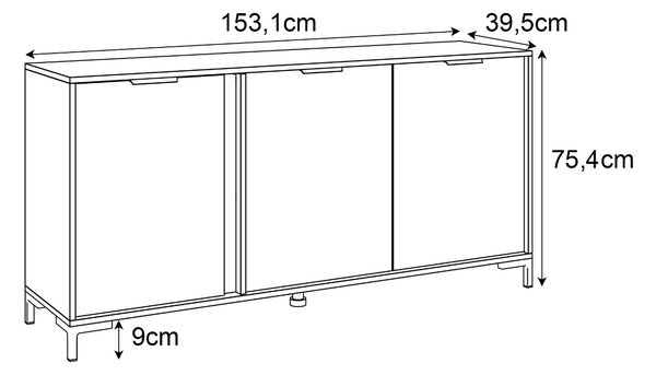 KOMODA LOREEN TMAVOŠEDÁ + ZLATÁ NA NOŽIČKÁCH 153 cm