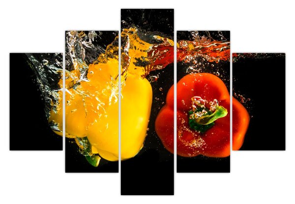Obraz - papriky vo vode (150x105 cm)