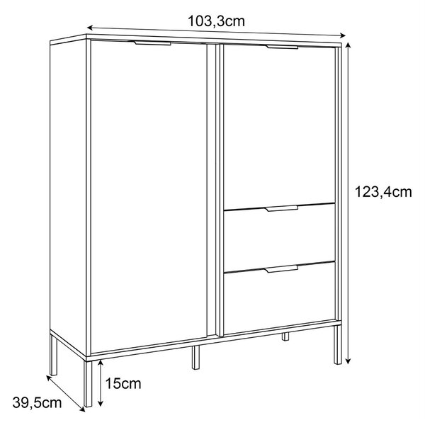 KOMODA VYSOKÁ LOREEN TMAVOŠEDÁ + ZLATÁ SO ŠUPLÍKMI NA NOŽIČKÁCH 103 cm