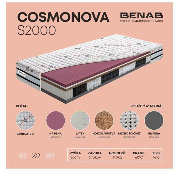 NovýNábytok.sk Taštičkový matrac Benab Persefona S2000 200x160 cm (T4/T3). Vlastná spoľahlivá doprava až k Vám domov. 763557