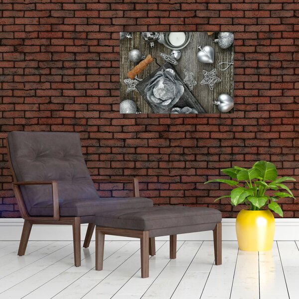 Obraz - strieborné vianočné dekorácie (70x50 cm)