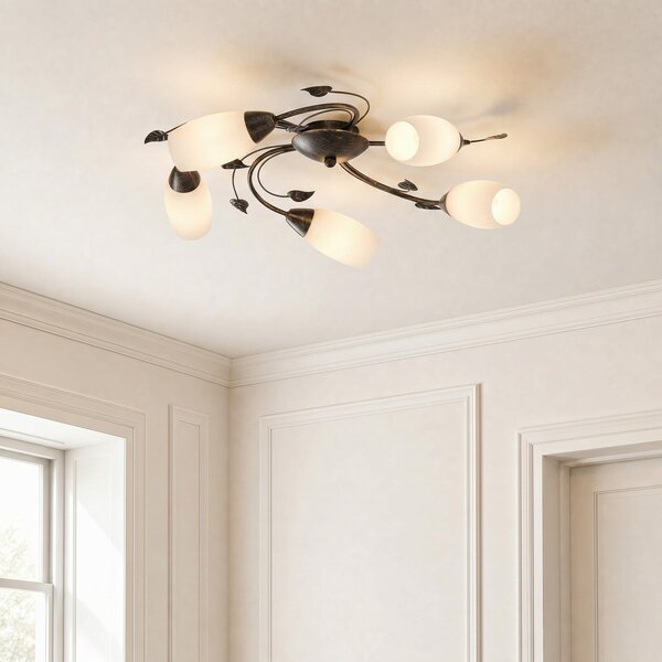 Stropné Lampa Lindby, Stefania, stmievateľné, Hnedá / Hrdzavá, Obývacia izba, Kov, Starožitný