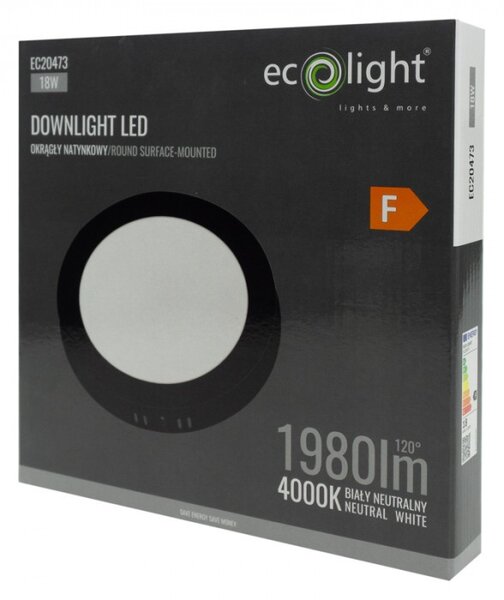 LED stropné svietidlo na stenu, okrúhle, 18W, 1980lm, čierne, 4000K