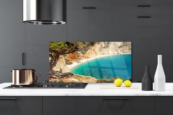 Sklenený obklad Do kuchyne Záliv more skaly pláž 120x60 cm