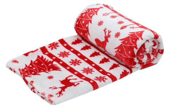 Červeno-biela vianočná mikroplyšová deka, 200x230 cm