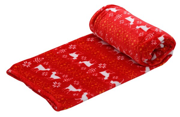 Červená vianočná mikroplyšová deka, 150x200 cm